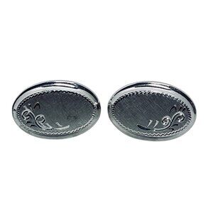 Vintage Heavy Oval Silver Tone Textured & Etched Paisley Cufflinks (5912)